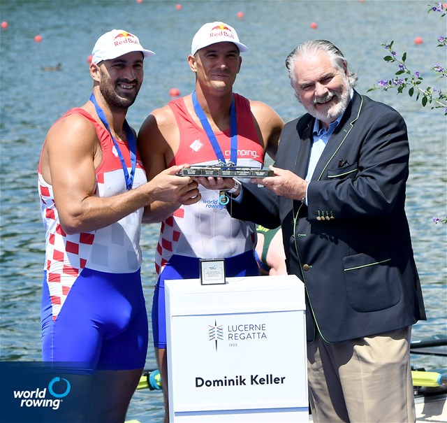 Martin Sinkovic (b), Valent Sinkovic (s), Men's Double Sculls, Croatia, Gold, 2022 World Rowing Cup III, Lucerne, Switzerland / Detlev Seyb/MyRowingPhoto.com