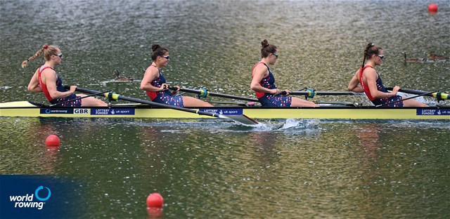 Heidi Long (b), Rowan Mckellar, Samantha Redgrave, Rebecca Shorten (s), Women's Four, Great Britain, 2022 World Rowing Cup III, Lucerne, Switzerland / Detlev Seyb/MyRowingPhoto.com