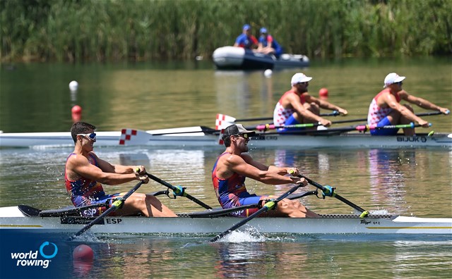 Aleix Garci Garcia Pujolar (b), Rodrigo Conde Romero (s), Men's Double Sculls, Spain, 2022 World Rowing Cup III, Lucerne, Switzerland / Detlev Seyb/MyRowingPhoto.com