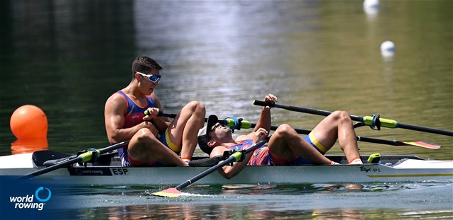Aleix Garci Garcia Pujolar (b), Rodrigo Conde Romero (s), Men's Double Sculls, Spain, 2022 World Rowing Cup III, Lucerne, Switzerland / Detlev Seyb/MyRowingPhoto.com