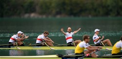 Karl Schulze (b), Philipp Wende, Lauritz Schoof, Hans Gruhne (s), Germany, Gold, Men's quadruple  Sculls, 2015 World Rowing Championships, Aiguebelette, France