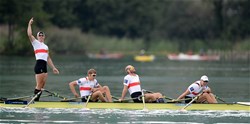 Karl Schulze (b), Philipp Wende, Lauritz Schoof, Hans Gruhne (s), Germany, Gold, Men's quadruple  Sculls, 2015 World Rowing Championships, Aiguebelette, France