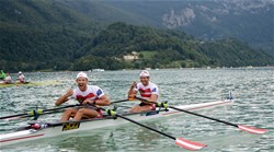 Paul Sieber (b), Bernhard Sieber (s), Austria, Lightweight Men's Double Sculls, B-Final, 2015 World Rowing Championships, Aiguebelette, France