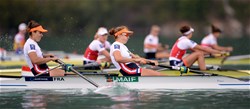 Noemie Kober (b), Marie Le Nepvou (s), France, Women's Pair, B-Final, 2015 World Rowing Championships, Aiguebelette, France