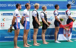 Eric Murray (b), Hamish Bond (s), New Zealand, Gold, James Foad (b), Matt Langridge (s), Great Britain, Silver, Milos Vasic (b), Nenad Bedik (s), Serbia, Bronze, Men's Pair, 2015 World Rowing Championships, Aiguebelette, France