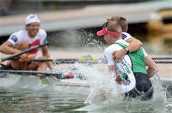Paul Sieber (b), Bernhard Sieber (s), Austria, Paul O'Donovan (b), Ireland, Lightweight Men's Double Sculls, B-Final, 2015 World Rowing Championships, Aiguebelette, France