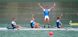 Marco Di Costanzo (b), Matteo Castaldo, Matteo Lodo, Giuseppe Vicino (s), Italy, Gold, Men's Four, 2015 World Rowing Championships, Aiguebelette, France