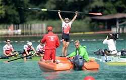 Lucas Tramer (b), Simon Schuerch, Simon Niepmann, Mario Gyr (s), Switzerland, Lightweight Men's Four, Gold, 2015 World Rowing Championships, Aiguebelette, France