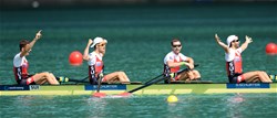 Lucas Tramer (b), Simon Schuerch, Simon Niepmann, Mario Gyr (s), Switzerland, Lightweight Men's Four, Gold, 2015 World Rowing Championships, Aiguebelette, France