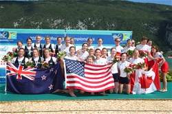 Amanda Polk (b), Meghan Musnicki, Emily Regan, Lauren Schmetterling, Tessa Gobbo, Heidi Robbins, Victoria Opitz, Kerry Simmonds (s), Katelin Snyder (c), United States of America, Gold, Kayla Pratt (b), Emma Dyke, Ruby Tew, Kelsey Bevan, Grace Prendergast, Kerri Gowler, Genevieve Behrent, Rebecca Scown (s), Frances Turner (c), New Zealand, Silver, Lisa Roman (b), Cristy Nurse, Jennifer Martins, Ashley Brzozowicz, Christine Roper, Susanne Grainger, Natalie Mastracci, Lauren Wilkinson (s), Lesley Thompson-Willie (c), Canada, Bronze, Women's Eight, 2015 World Rowing Championships, Aiguebelette, France