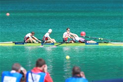 Lucas Tramer (b), Simon Schuerch, Simon Niepmann, Mario Gyr (s), Switzerland, Gold, Lightweight Men's Four, 2015 World Rowing Championships, Aiguebelette, France