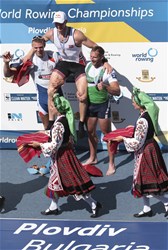Kjetil Borch, Norway, gold, Ondrej Synek, Czech Republic, silver, Mindaugas Griskonis, Lithuania, bronze, Men's Single Sculls, 2018 World Rowing Championships, Plovdiv, Bulgaria