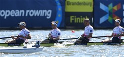 Alex Gregory (b), Mohamed Sbihi, George Nash, Constantine Louloudis (s), Great Britain, Gold, Men's Four, 2016 European Rowing Championships, Brandenburg, Germany