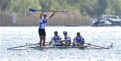 Andrei Jamsa (b), Allar Raja, Tonu Endrekson, Kaspar Taimsoo (s), Estonia, Gold, Men's Quadruple Sculls, 2016 European Rowing Championships, Brandenburg, Germany