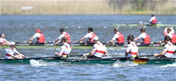 Maximilian Reinelt, Eric Johannesen, Richard Schmidt, Hannes Ocik (s), Martin Sauer (c), Germany, Mens Eight, A-Final, 2016 European Rowing Championships, Brandenburg, Germany
