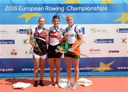 Magdalena Lobnig, Austria, Gold, Elza Gulbe, Latvia, Silver, Sanita Puspure, Ireland, Bronze, Women's Single Sculls, 2016 European Rowing Championships, Brandenburg, Germany