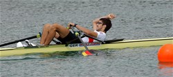 Jonathan Koch from Germany looking dissapointed after finishing fourth in the lightweight men's single sculls Final A at the 2007 World Rowing Championships in Munich, Germany.