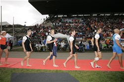 The men's four from New Zealand on their way to recieve their gold medal at the 2007 World Rowing Championships in Munich, Germany.