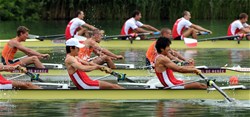 Japan with Yu Kataoka (3) and Hideki Omoto (s) during the last strokes of the Final B of the Lightweight Men's Four at the 2009 Rowing World Cup in Lucerne, Switzerland. MyRowingphoto.com