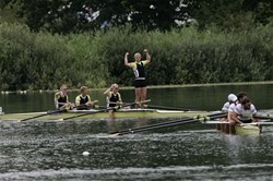 The Danish Lightweight Men's Four with Christian Pedersen (b), Jens Vilhelmsen, Kasper Winther and Morten Joergensen (s) celebrate their victory at the 2009 Rowing World Cup in Lucerne, Switzerland.