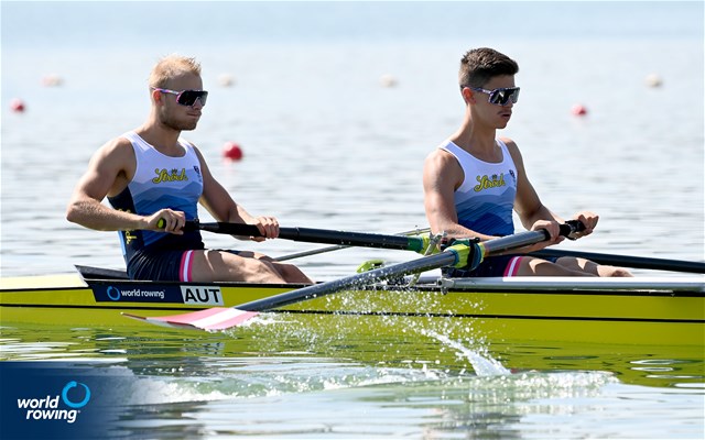 Leon Lindorfer (b), Mathias Mair (s), Lightweight Men's Pair, Austria, 2022 World Rowing Under 19 & Under 23 Championships, Varese, Italy / Detlev Seyb/MyRowingPhoto.com
