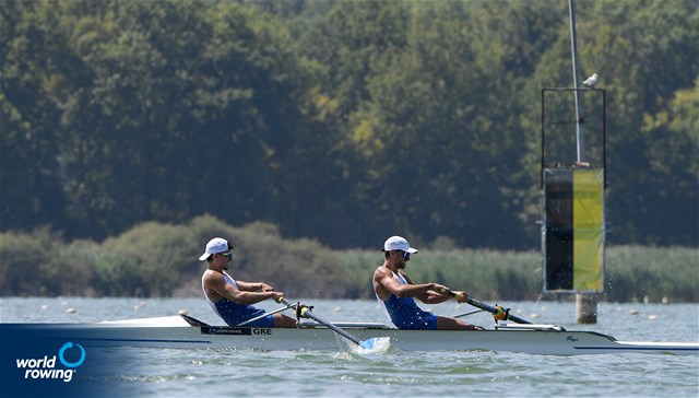 Dimitrios Boukouvalas (b), Zisis Boukouvalas (s), Men's Pair, Greece, 2022 World Rowing Under 19 & Under 23 Championships, Varese, Italy / Detlev Seyb/MyRowingPhoto.com