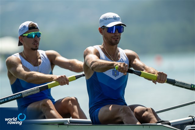 Dimitrios Boukouvalas (b), Zisis Boukouvalas (s), Men's Pair, Greece, 2022 World Rowing Under 19 & Under 23 Championships, Varese, Italy / World Rowing/Benedict Tufnell