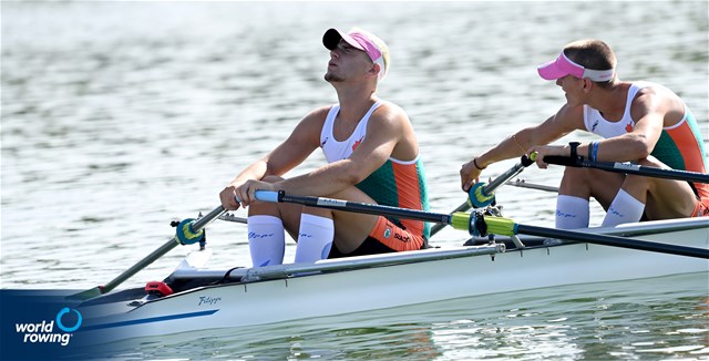 Roman Grebenin (b), Savvas Georgiou (s), Men's Double Sculls, Cyprus, 2022 World Rowing Under 19 & Under 23 Championships, Varese, Italy / Detlev Seyb/MyRowingPhoto.com
