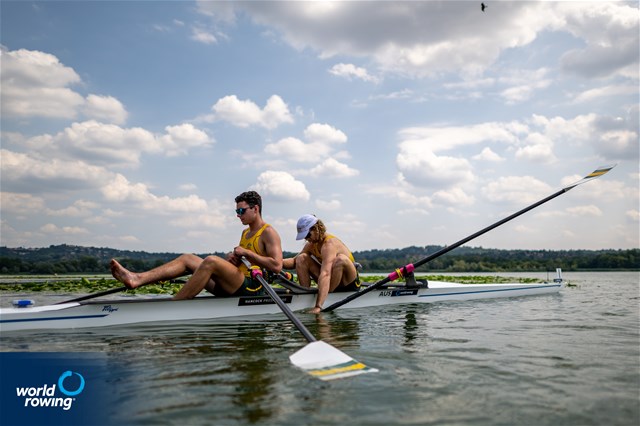 Harry Crouch (b), Alexander Wood (s), Men's Double Sculls, Australia, 2022 World Rowing Under 19 & Under 23 Championships, Varese, Italy / World Rowing/Benedict Tufnell