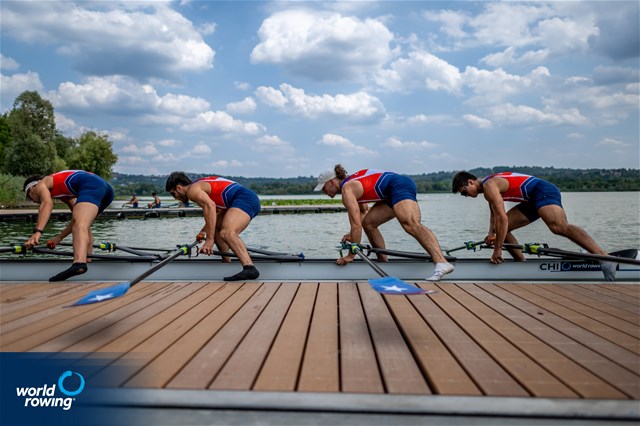 Alonso Poo Venegas (b), Pedro Canales Maldonado, Brahim Alvayay Lazcani, Andoni Habash Bajas (s), Men's Quadruple Sculls, Chile, 2022 World Rowing Under 19 & Under 23 Championships, Varese, Italy / World Rowing/Benedict Tufnell