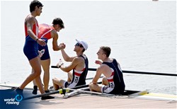 Collin Hay (b), Nathaniel Sass (s), Lightweight Men's Pair, Gold, Manuel Fernandez  Antri (b), Rodrigo Paz (s), Chile, Bronze, United States of America, 2022 World Rowing Under 19 & Under 23 Championships, Varese, Italy / Detlev Seyb/MyRowingPhoto.com