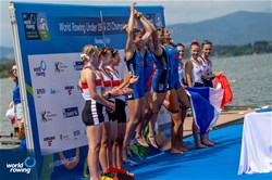 Bianca Saffirio (b), Maria Sole Perugino, Alice Ramella, Sara Borghi (s), Lightweight Women's Quadruple Sculls, Italy, Gold, Rieke Hulsen (b), Claire Licht, Finja Lara Rothhardt, Romy Dreher (s), Germany, Silver, Noemie Sepe (b), Marion Chagnot, Eugenie Bertrand, Ines Boccanfuso (s), France, Bronze, 2022 World Rowing Under 19 & Under 23 Championships, Varese, Italy / World Rowing/Benedict Tufnell