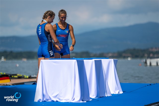 Maria Zerboni (b), Samantha Premerl (s), Lightweight Women's Pair, Italy, Gold, 2022 World Rowing Under 19 & Under 23 Championships, Varese, Italy / World Rowing/Benedict Tufnell
