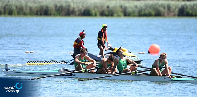 Adam Murphy (b), Nathan Timoney, Andrew Sheehan, John Kearney (s), Men's Four, Ireland, 2022 World Rowing Under 19 & Under 23 Championships, Varese, Italy / Detlev Seyb/MyRowingPhoto.com