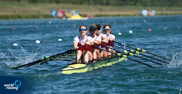 Celia Dupre (b), Salome Ulrich, Lisa Loetscher, Pascale Walker (s), Women's Quadruple Sculls, Switzerland, 2022 European Rowing Championships, Munich, Germany / Detlev Seyb/MyRowingPhoto.com