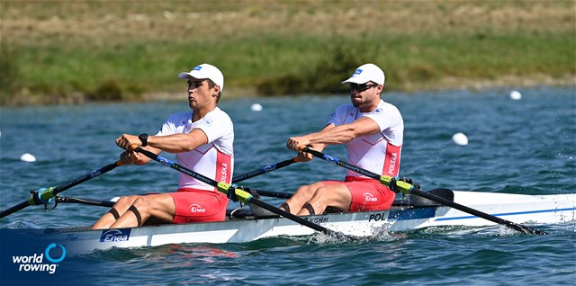Szymon Posnik (b), Piotr Plominski (s), Men's Double Sculls, Poland, 2022 European Rowing Championships, Munich, Germany / Detlev Seyb/MyRowingPhoto.com