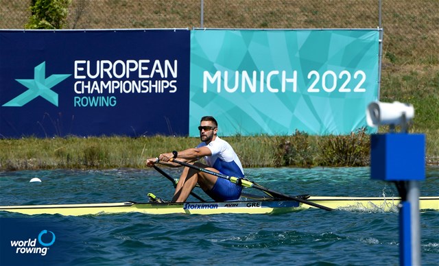 Stefanos Ntouskos, Men's Single Sculls, Greece, 2022 European Rowing Championships, Munich, Germany / Maren Derlien/MyRowingPhoto.com