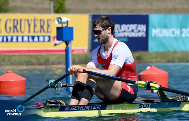 Scott Baerlocher, Men's Single Sculls, Switzerland, 2022 European Rowing Championships, Munich, Germany / Detlev Seyb/MyRowingPhoto.com