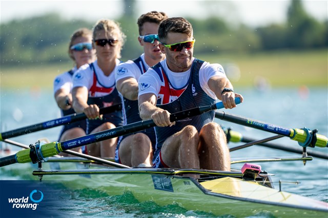 Francesca Allen (b), Giedre Rakauskaite, Edward Fuller, Oliver Stanhope (s), Erin Kennedy (c), PR3 Mixed coxed four , Great Britain, 2022 European Rowing Championships, Munich, Germany / World Rowing/Benedict Tufnell