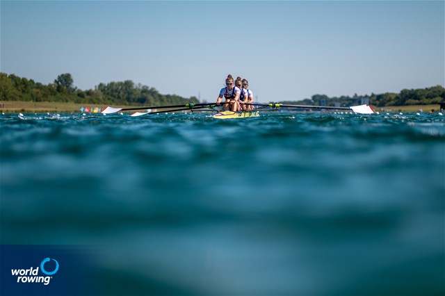 Heidi Long (b), Rowan Mckellar, Samantha Redgrave, Rebecca Shorten (s), Women's Four, Great Britain, 2022 European Rowing Championships, Munich, Germany / World Rowing/Benedict Tufnell