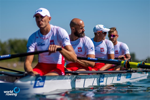 Lukasz Posylajka (b), Piotr Juszczak, Mikolaj Burda, Mateusz Wilangowski (s), Men's Four, Poland, 2022 European Rowing Championships, Munich, Germany / World Rowing/Benedict Tufnell