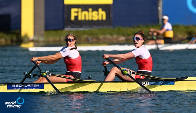 Fabienne Schweizer (b), Nina Wettstein (s), Women's Double Sculls, Switzerland, 2022 European Rowing Championships, Munich, Germany / Detlev Seyb/MyRowingPhoto.com