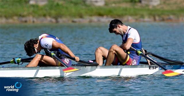 Manel Balastegui (b), Caetano Horta Pombo (s), Lightweight Men's Double Sculls, Spain, 2022 European Rowing Championships, Munich, Germany / Detlev Seyb/MyRowingPhoto.com