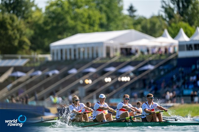 Theis Hagemeister (b), Malte Grossmann, Max John, Marc Kammann (s), Men's Four, Germany, 2022 European Rowing Championships, Munich, Germany / World Rowing/Benedict Tufnell