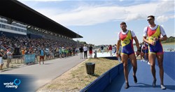 Marius Cozmiuc (b), Sergiu Bejan (s), Men's Pair, Romania, Gold, 2022 European Rowing Championships, Munich, Germany / Detlev Seyb/MyRowingPhoto.com
