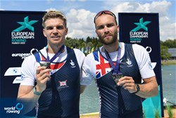 Oliver Wynne-Griffith (b), Tom George (s), Men's Pair, Great Britain, Silver, 2022 European Rowing Championships, Munich, Germany / Detlev Seyb/MyRowingPhoto.com