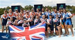 Rory Gibbs (b), Morgan Bolding, David Bewicke-Copley, Sholto Carnegie, Charles Elwes, Thomas Digby, James Rudkin, Tom Ford (s), Harry Brightmore (c), Men's Eight, Great Britain, Gold, Nicolas Van Sprang (b), Lennart Van Lierop, Abe Wiersma, Guillaume Krommenhoek, Michiel Mantel, Jacob Van De Kerkhof, Guus Mollee, Mick Makker (s), Dieuwke Fetter (c), Netherlands, Silver, Vincenzo Abbagnale (b), Cesare Gabbia, Emanuele Gaetani Liseo, Matteo Lodo, Marco Di Costanzo, Leonardo Pietra Caprina, Giuseppe Vicino, Matteo Castaldo (s), Enrico D'Aniello (c), Italy, Bronze, 2022 European Rowing Championships, Munich, Germany / Detlev Seyb/MyRowingPhoto.com