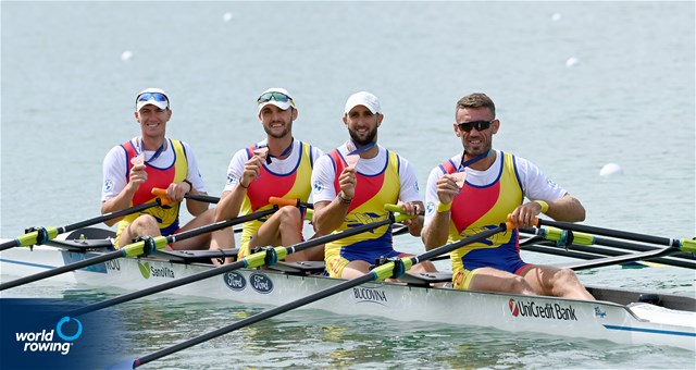 Mihai Chiruta (b), Ciprian Tudosa, Ioan Prundeanu, Marian Enache (s), Men's Quadruple Sculls, Romania, Bronze, 2022 European Rowing Championships, Munich, Germany / Detlev Seyb/MyRowingPhoto.com
