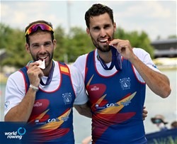Jaime Canalejo Pazos (b), Javier Garcia Ordonez (s), Men's Pair, Spain, Bronze, 2022 European Rowing Championships, Munich, Germany / Detlev Seyb/MyRowingPhoto.com
