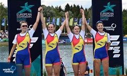 Gianina Beleaga (b), Elena Logofatu, Magdalena Rusu, Iuliana Buhus (s), Women's Four, Romania, Bronze, 2022 European Rowing Championships, Munich, Germany / Detlev Seyb/MyRowingPhoto.com